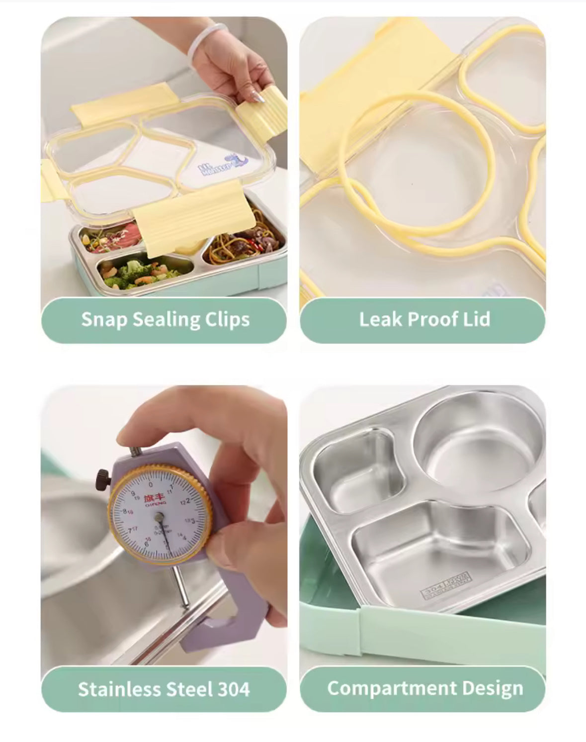 Stainless Steel Bento Lunch Box for Kids - 4 compartments