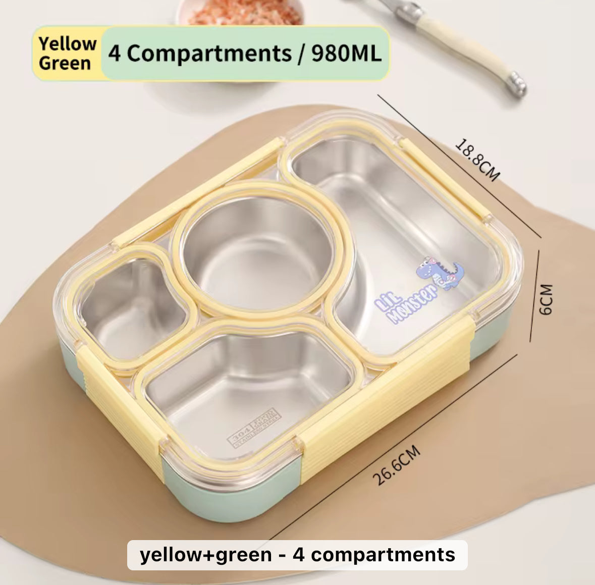 Stainless Steel Bento Lunch Box for Kids - 4 compartments