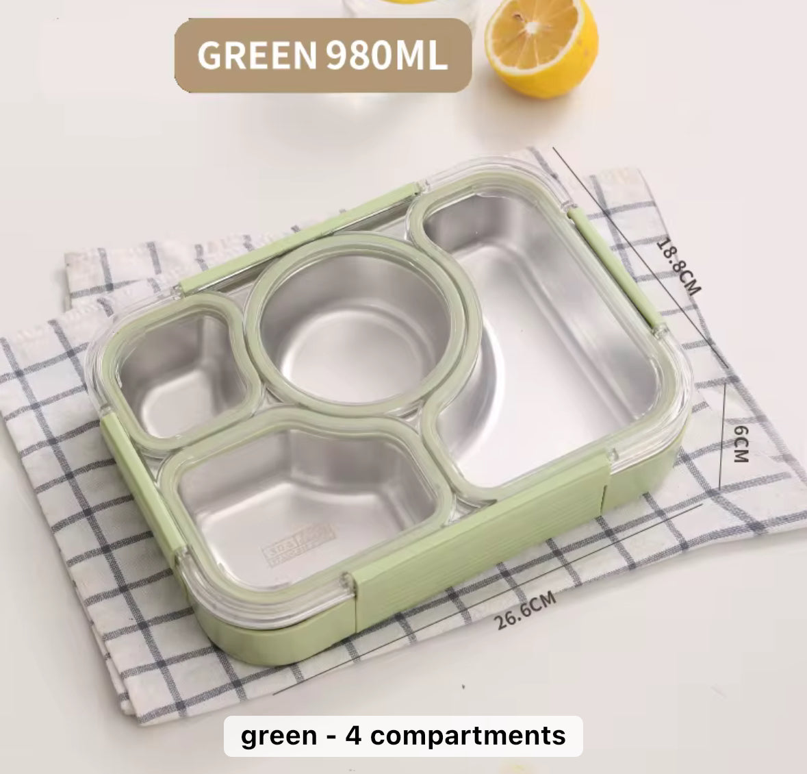 Stainless Steel Bento Lunch Box for Kids - 4 compartments