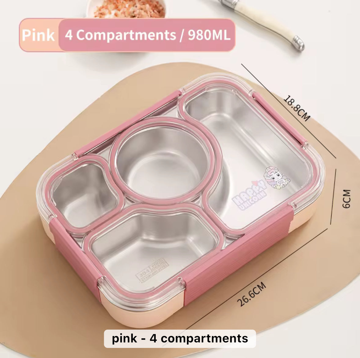 Stainless Steel Bento Lunch Box for Kids - 4 compartments