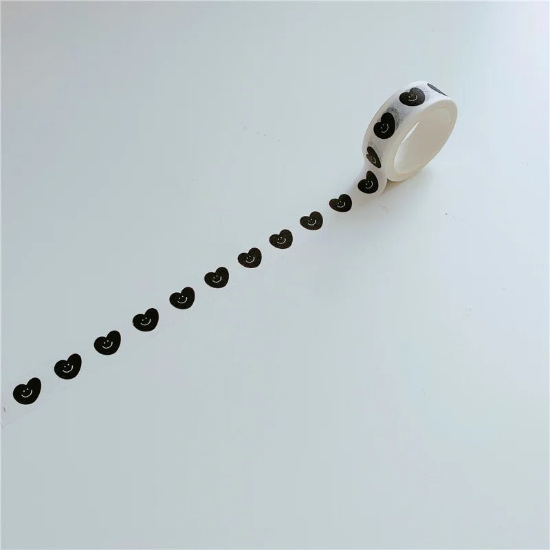 Black hearts on white washi tape