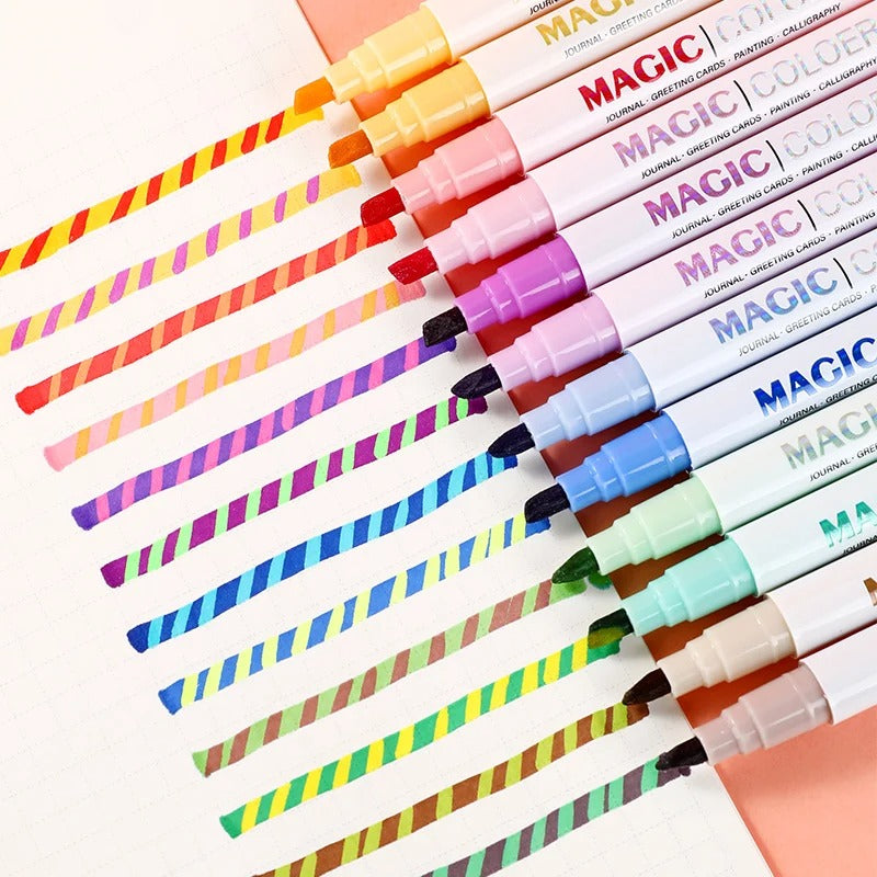 12pcs Double-ended Magic Colour Changing Highlighter Pen Set