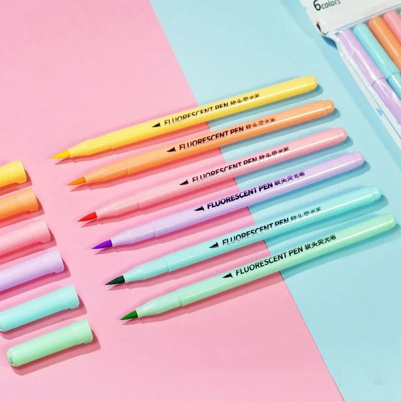 6 colours Soft Brush Fluorescence Pastel Pen Set