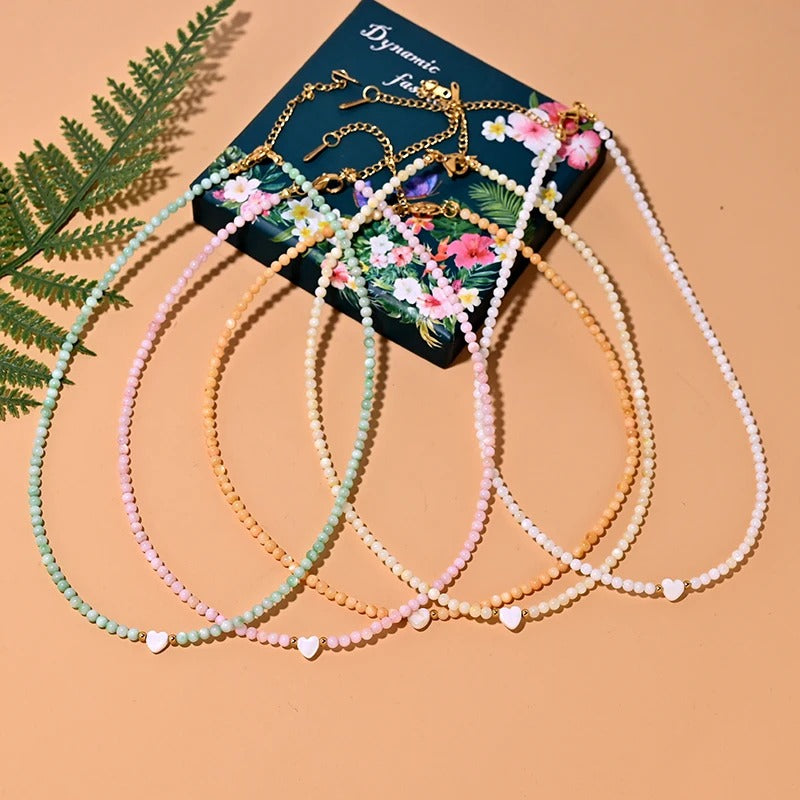 Mother of Pearls Beads Necklace with Heart Pendant