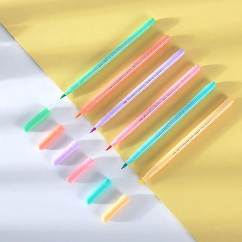 6 colours Soft Brush Fluorescence Pastel Pen Set