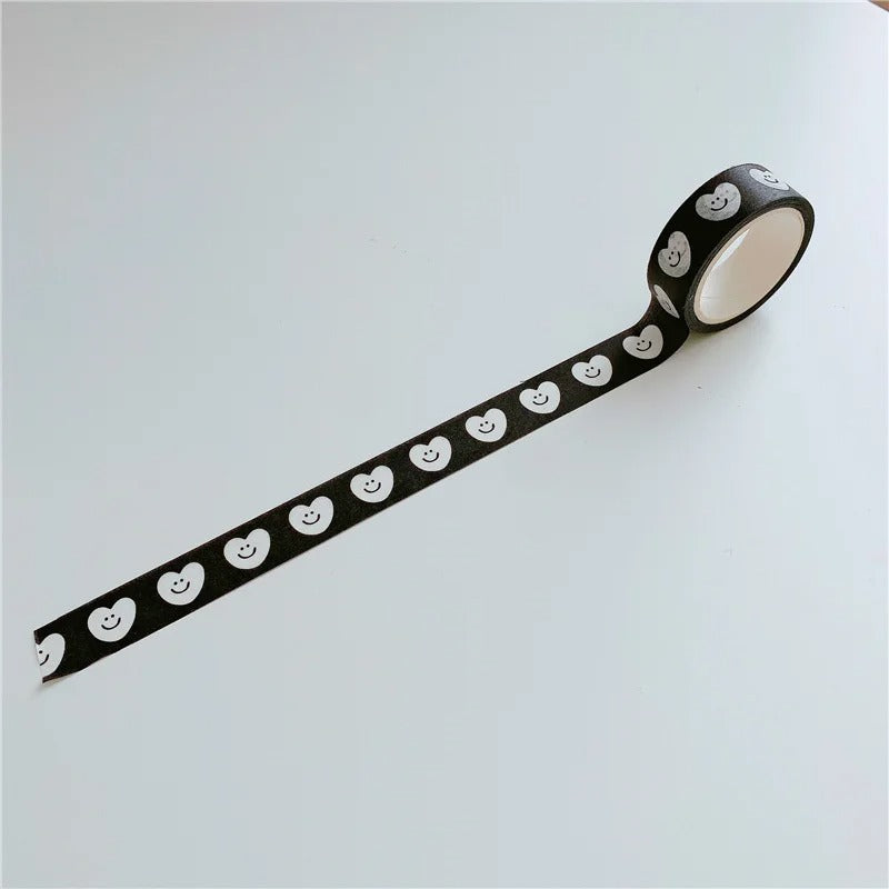 White hearts on black washi tape