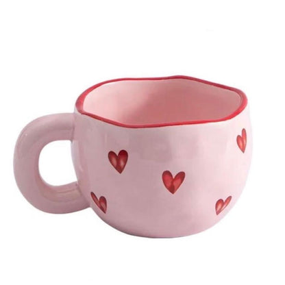 Pink Ceramic Love Heart Coffee Mug - Drinkware Cup