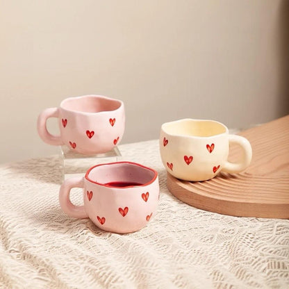 Pink Ceramic Love Heart Coffee Mug - Drinkware Cup