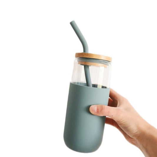 Glass Tumbler with Bamboo Lid & Silicone straw