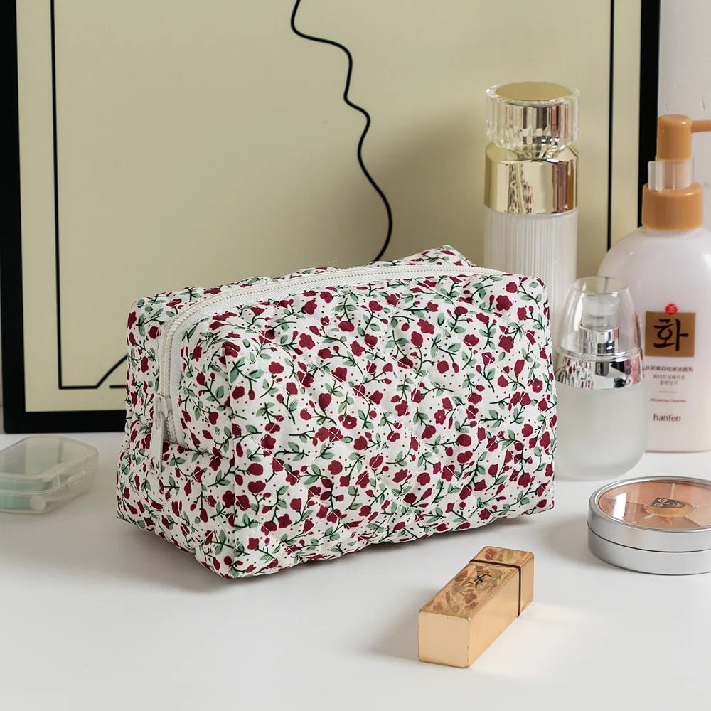 Red Floral Makeup Bag