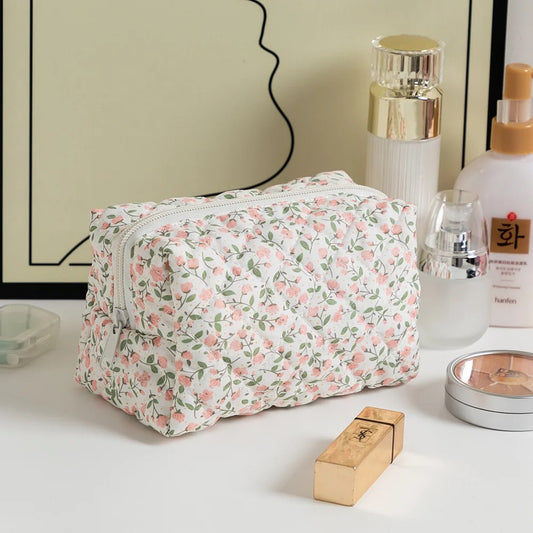 Baby pink floral pattern makeup bag