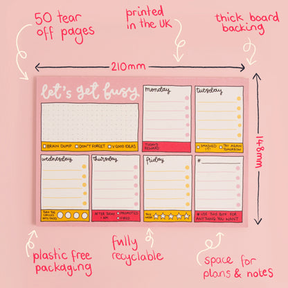 SECONDS - A5 Notepad - Weekly Planner - Let's Get Busy