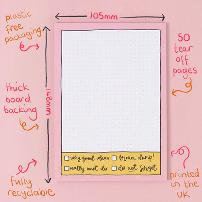 A6 Notepad - Pink Grid