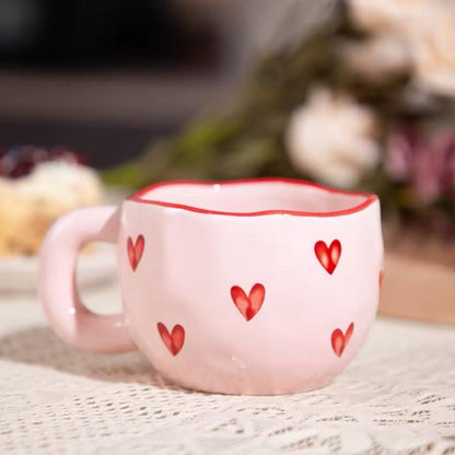 Pink Ceramic Love Heart Coffee Mug - Drinkware Cup