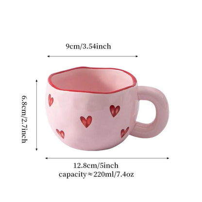 Pink Ceramic Love Heart Coffee Mug - Drinkware Cup