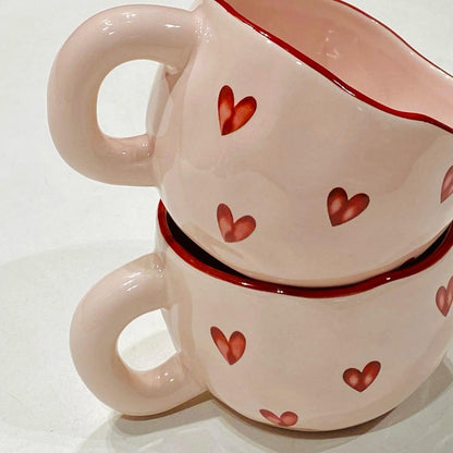 Pink Ceramic Love Heart Coffee Mug - Drinkware Cup