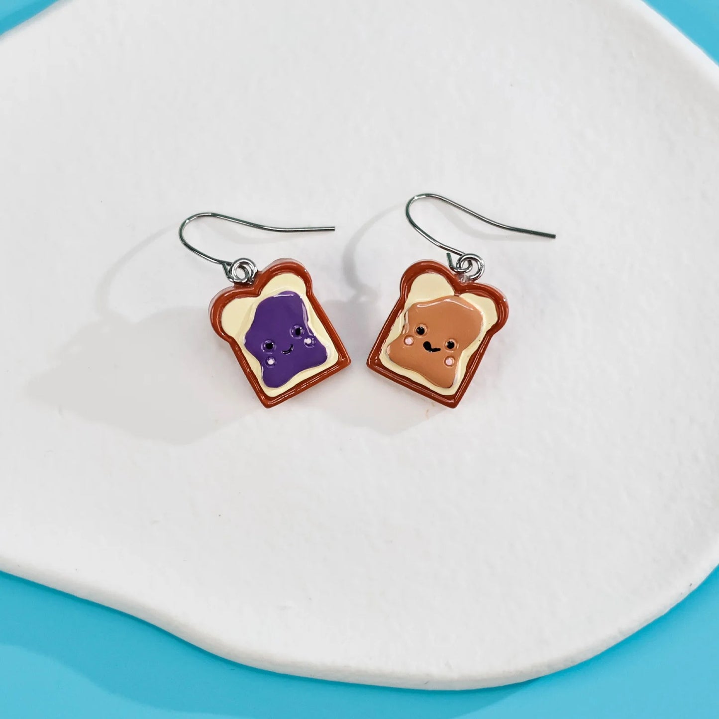 Cute Toast Drop Earrings - Hand-Painted Resin Material