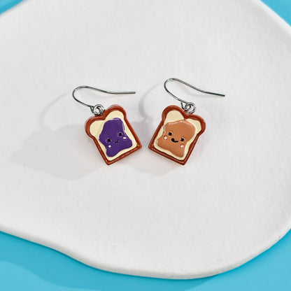 Cute Toast Drop Earrings - Hand-Painted Resin Material