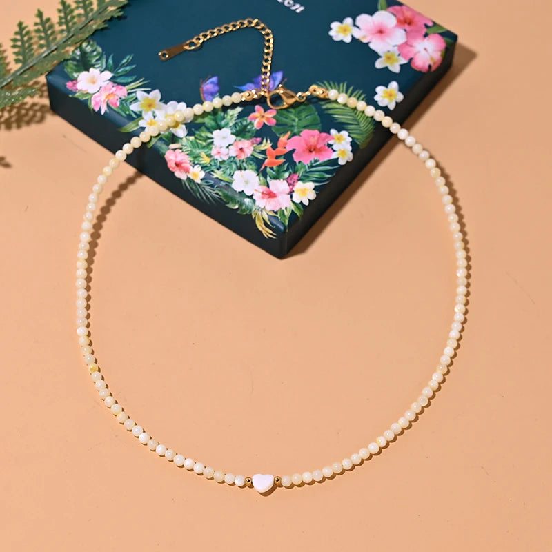 Mother of Pearls Beads Necklace with Heart Pendant