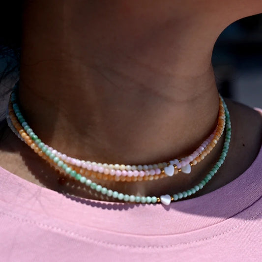 Mother of Pearls Beads Necklace with Heart Pendant