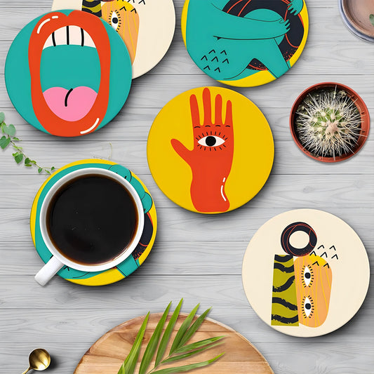 Picasso Style Coasters Set - 6 Pieces for Tableware