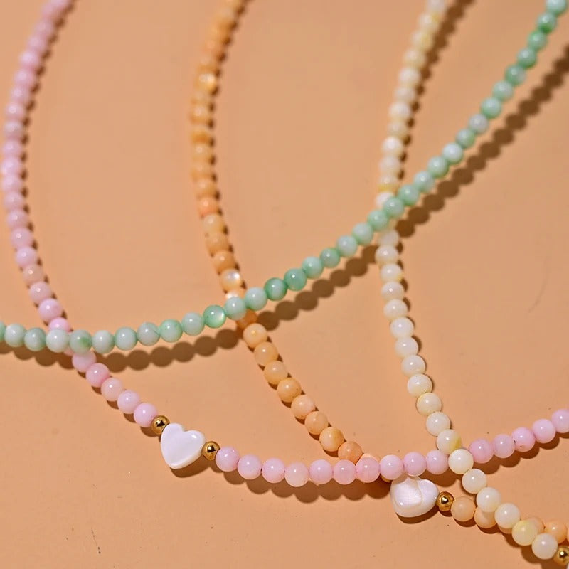 Mother of Pearls Beads Necklace with Heart Pendant
