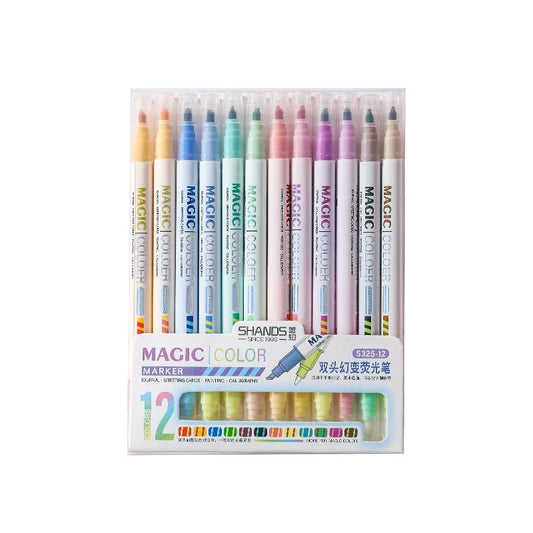 12pcs Double-ended Magic Colour Changing Highlighter Pen Set