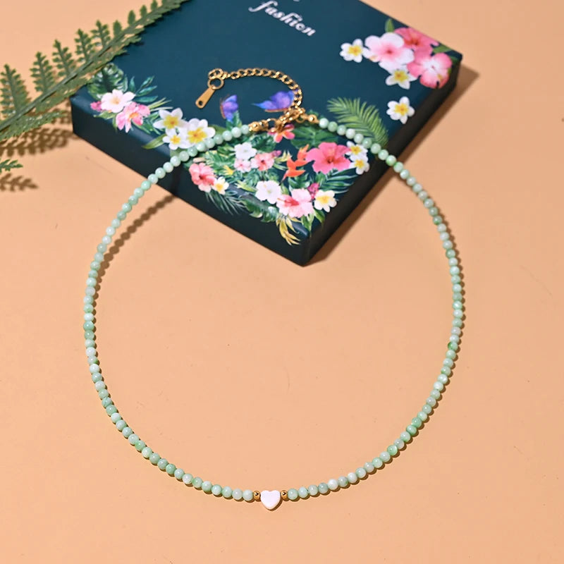 Mother of Pearls Beads Necklace with Heart Pendant