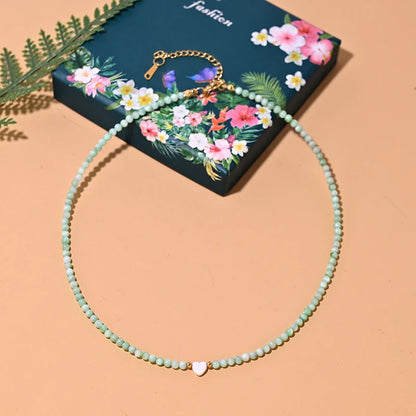 Mother of Pearls Beads Necklace with Heart Pendant